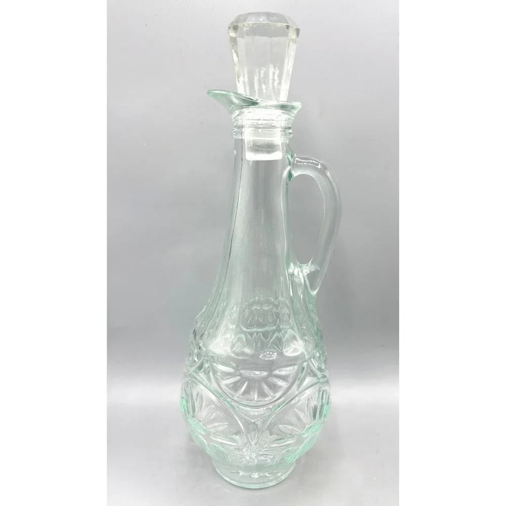 Vtg Mogen David Embossed Glass Cruet Decanter Stopper Sunburst Pattern Green‎